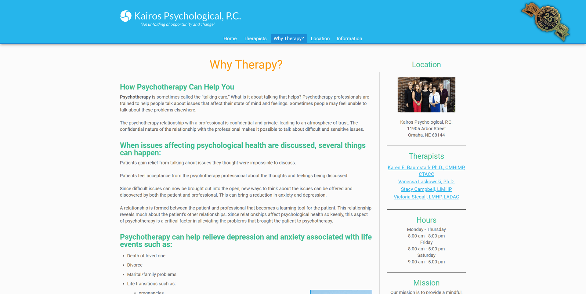 Kairos Psychological Why Therapy Page